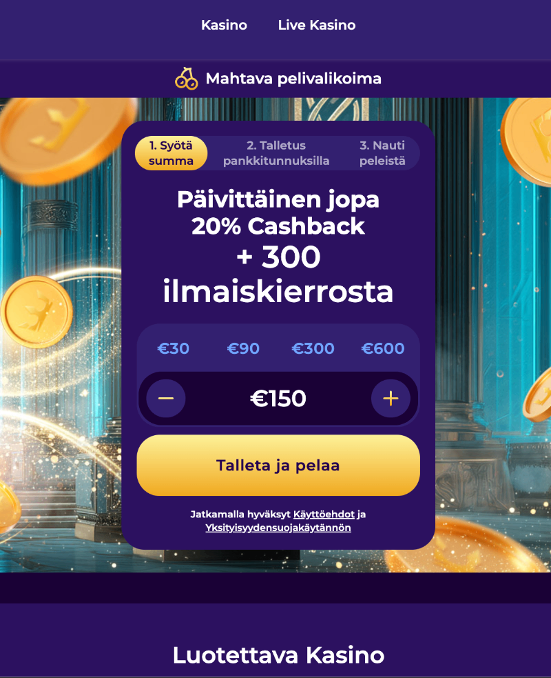 Ruhtinas 20% cashback ja 300 ilmaiskierrosta
